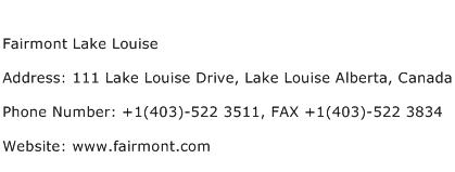Fairmont Lake Louise Address Contact Number