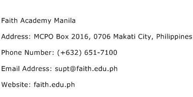 Faith Academy Manila Address Contact Number