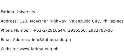 Fatima University Address Contact Number