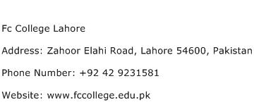 Fc College Lahore Address Contact Number