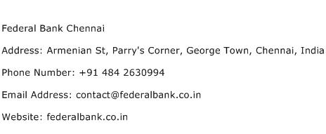 Federal Bank Chennai Address Contact Number