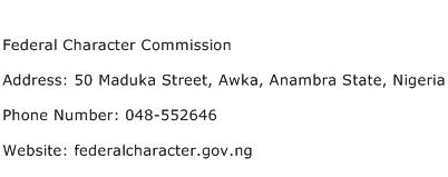 Federal Character Commission Address Contact Number