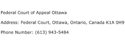 Federal Court of Appeal Ottawa Address Contact Number