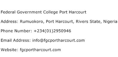 Federal Government College Port Harcourt Address Contact Number