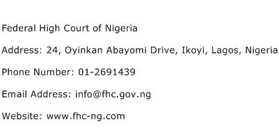 Federal High Court of Nigeria Address Contact Number