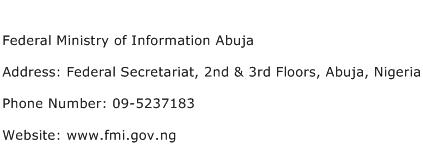 Federal Ministry of Information Abuja Address Contact Number