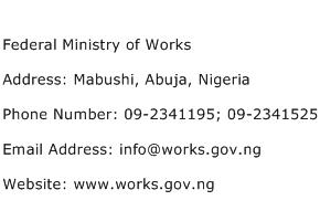 Federal Ministry of Works Address Contact Number