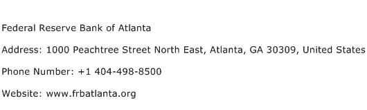 Federal Reserve Bank of Atlanta Address Contact Number