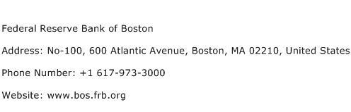 Federal Reserve Bank of Boston Address Contact Number