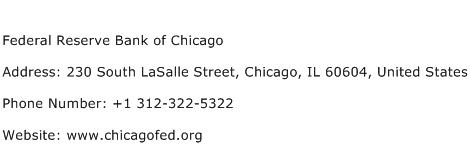 Federal Reserve Bank of Chicago Address Contact Number
