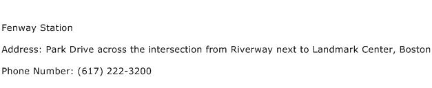 Fenway Station Address Contact Number