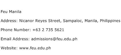 Feu Manila Address Contact Number