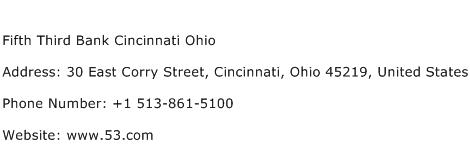 Fifth Third Bank Cincinnati Ohio Address Contact Number