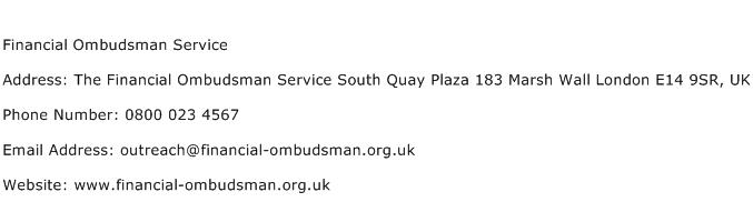 Financial Ombudsman Service Address Contact Number