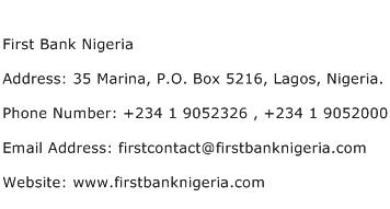 First Bank Nigeria Address Contact Number