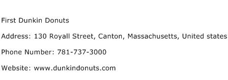 First Dunkin Donuts Address Contact Number