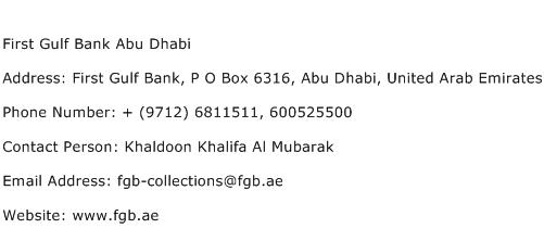 First Gulf Bank Abu Dhabi Address Contact Number