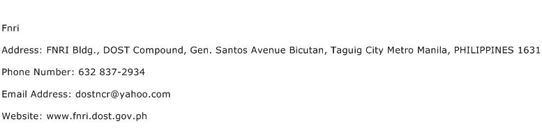 Fnri Address Contact Number