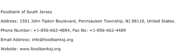 Foodbank of South Jersey Address Contact Number