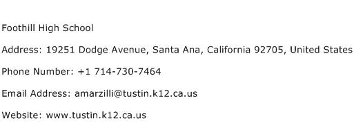 Foothill High School Address Contact Number