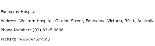 Footscray Hospital Address Contact Number