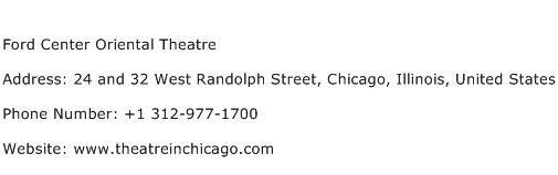 Ford Center Oriental Theatre Address Contact Number