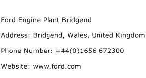 Ford Engine Plant Bridgend Address Contact Number