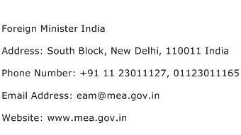 Foreign Minister India Address Contact Number
