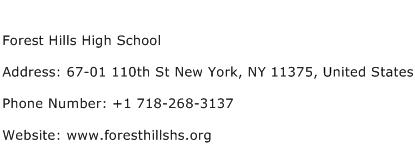 Forest Hills High School Address Contact Number