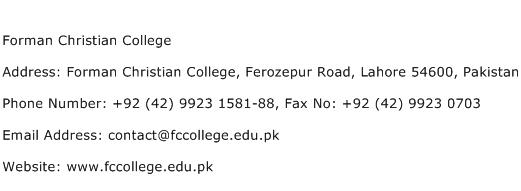 Forman Christian College Address Contact Number