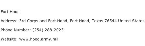 Fort Hood Address Contact Number