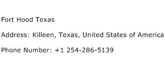 Fort Hood Texas Address Contact Number