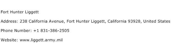 Fort Hunter Liggett Address Contact Number