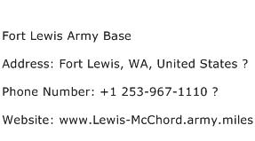 Fort Lewis Army Base Address Contact Number