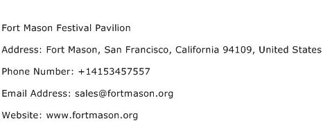 Fort Mason Festival Pavilion Address Contact Number