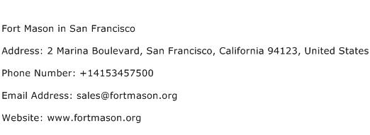 Fort Mason in San Francisco Address Contact Number
