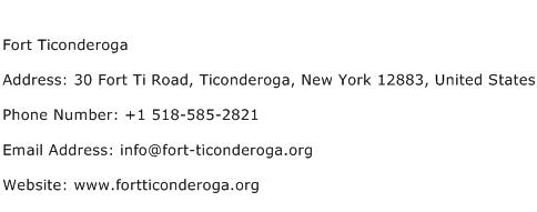Fort Ticonderoga Address Contact Number