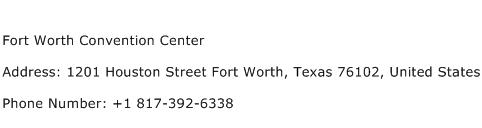 Fort Worth Convention Center Address Contact Number