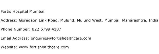 Fortis Hospital Mumbai Address Contact Number