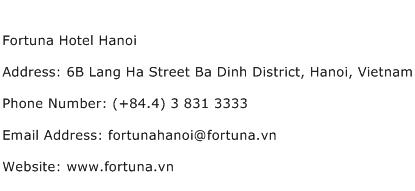 Fortuna Hotel Hanoi Address Contact Number