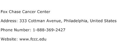 Fox Chase Cancer Center Address Contact Number