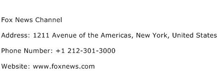 Fox News Channel Address Contact Number