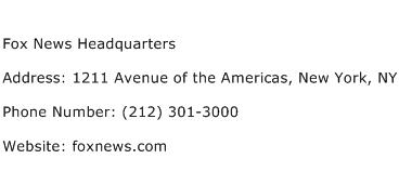 Fox News Headquarters Address Contact Number