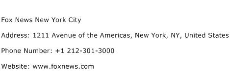 Fox News New York City Address Contact Number