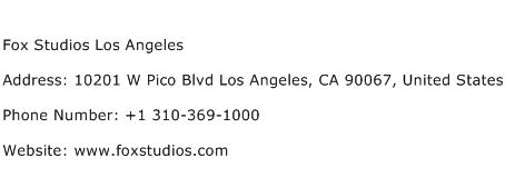 Fox Studios Los Angeles Address Contact Number