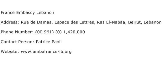 France Embassy Lebanon Address Contact Number