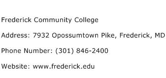 Frederick Community College Address Contact Number
