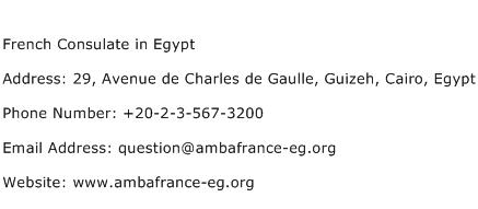 French Consulate in Egypt Address Contact Number