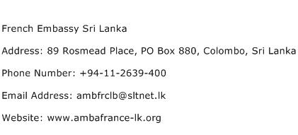 French Embassy Sri Lanka Address Contact Number