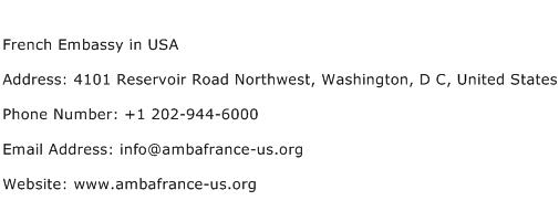 French Embassy in USA Address Contact Number